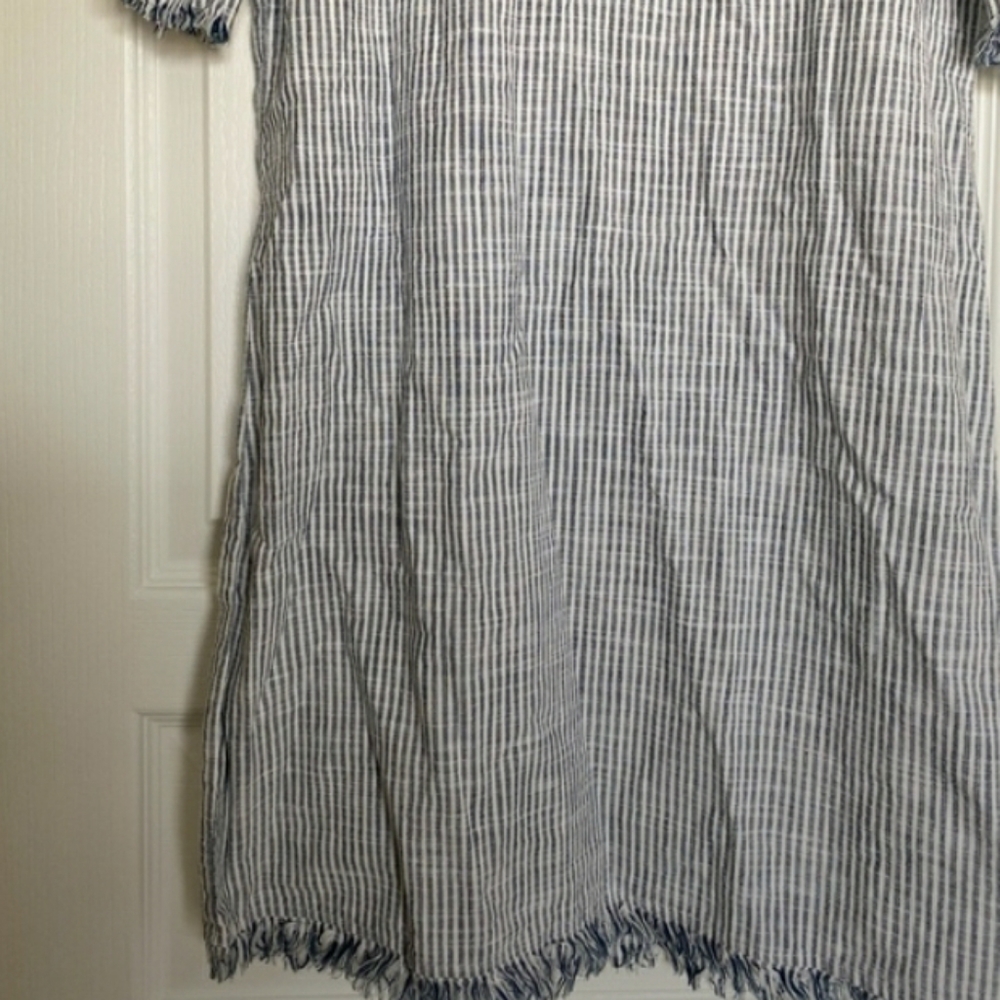 True Craft Blue & White Striped Tunic/Dress with Frayed Hems (fits like medium) - Picture 3 of 10